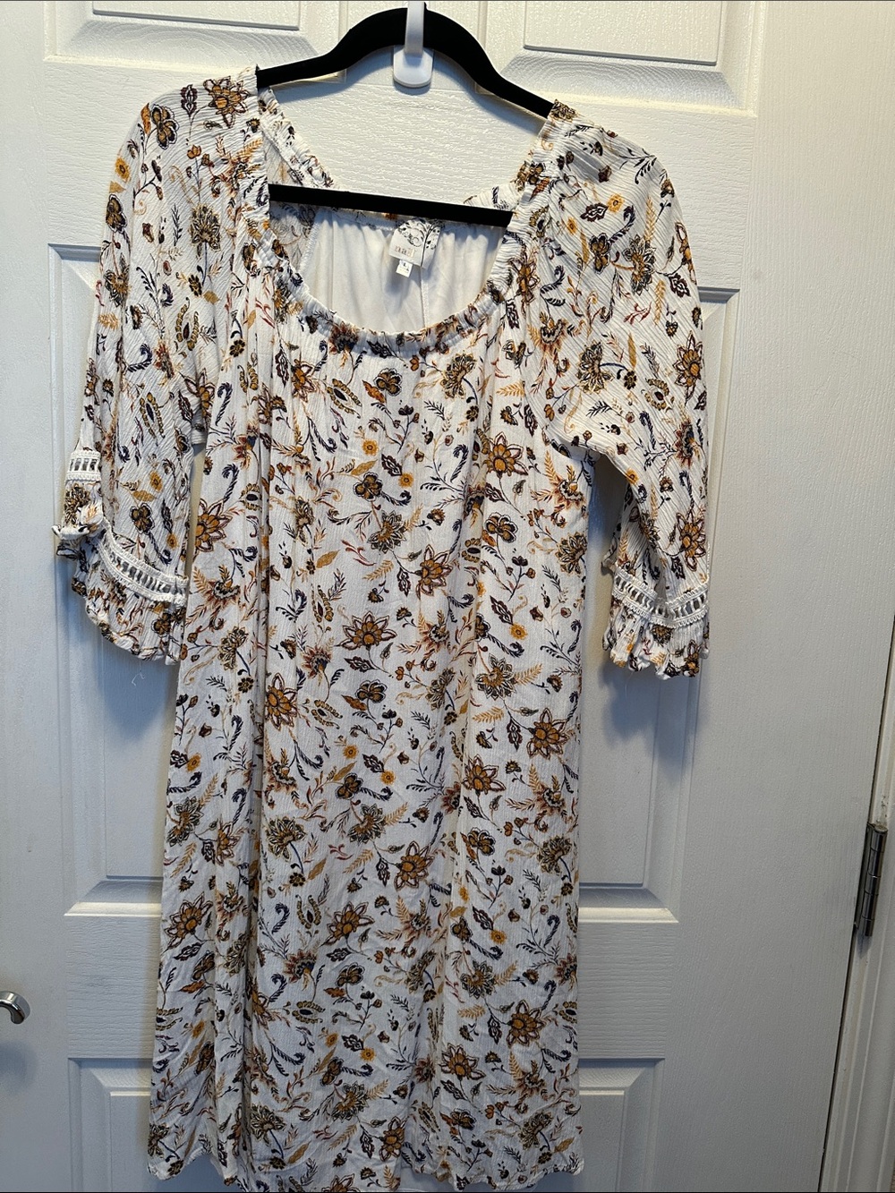 NAIF Off-White Midi Dress with Mustard Floral Boho Print Size L